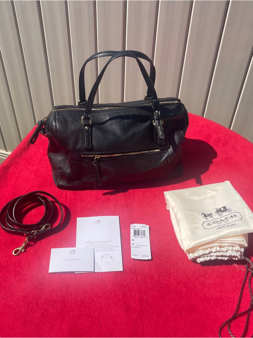 Coach #C1320 Black Leather Shoulder Satchel w/Gold Hardware & violet lining NWT.